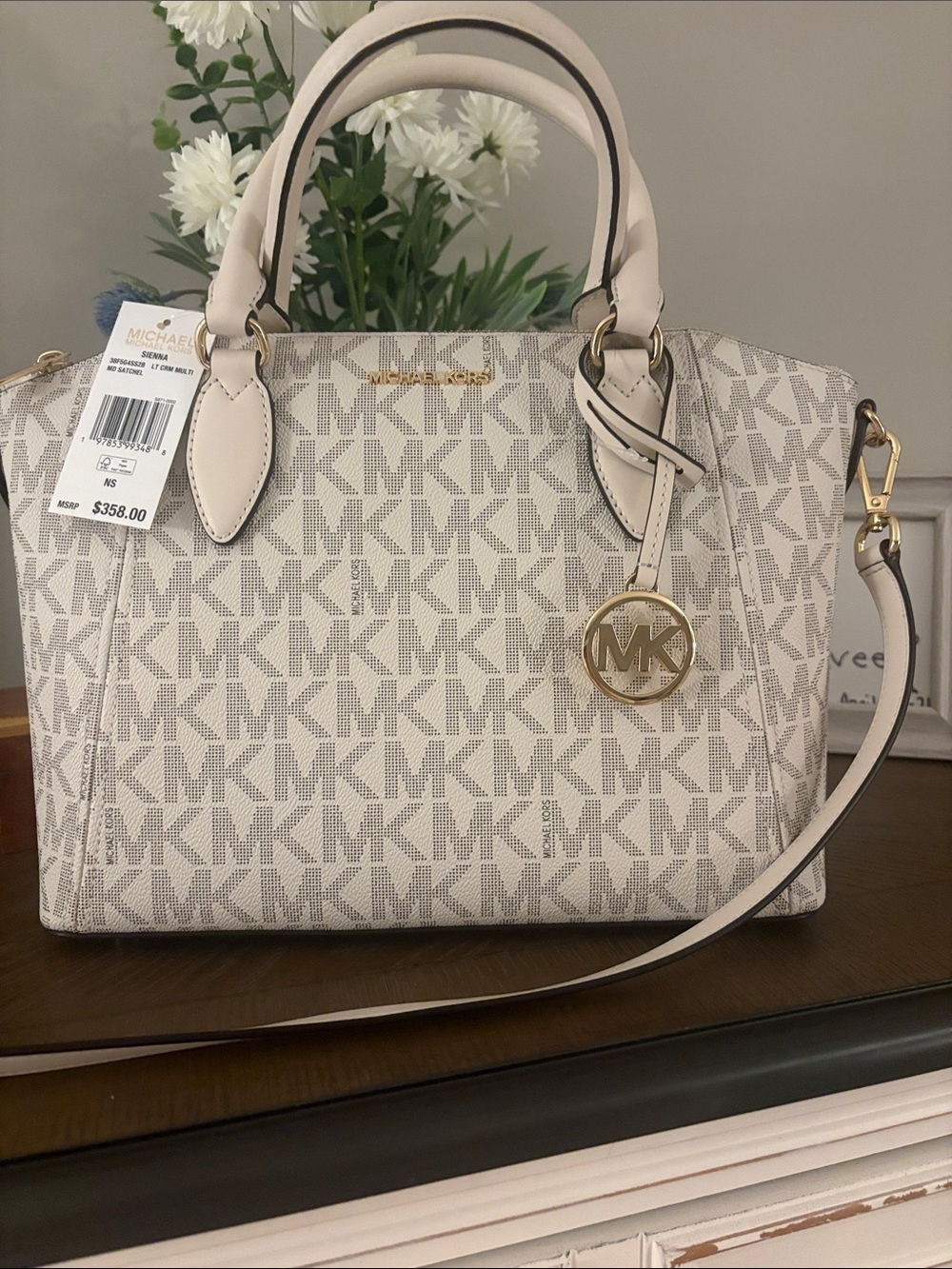 Michael Kors Iconic MK Logo Satchel in Vanilla/Blush